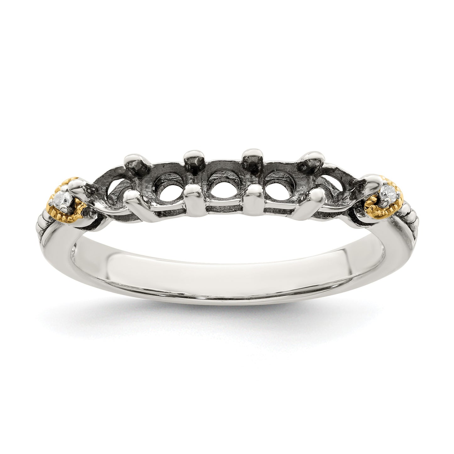 Sterling Silver Antiqued w/14k 5-stone w/Diamond Mother's Semi-Mount Ring