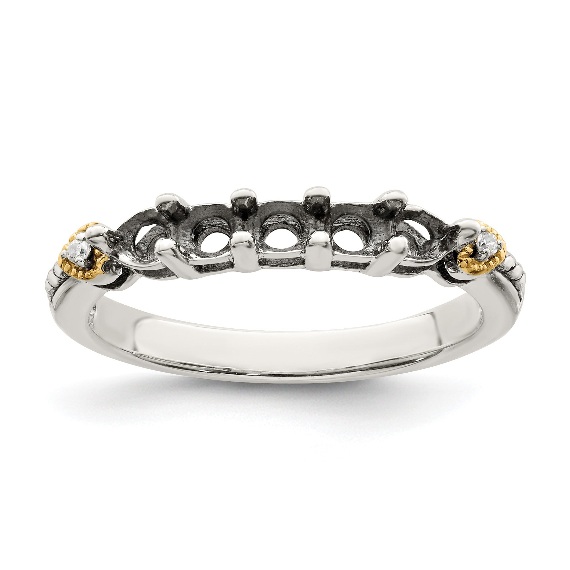 Sterling Silver Antiqued w/14k 5-stone w/Diamond Mother's Semi-Mount Ring