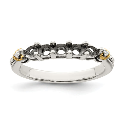 Sterling Silver Antiqued w/14k 5-stone w/Diamond Mother's Semi-Mount Ring