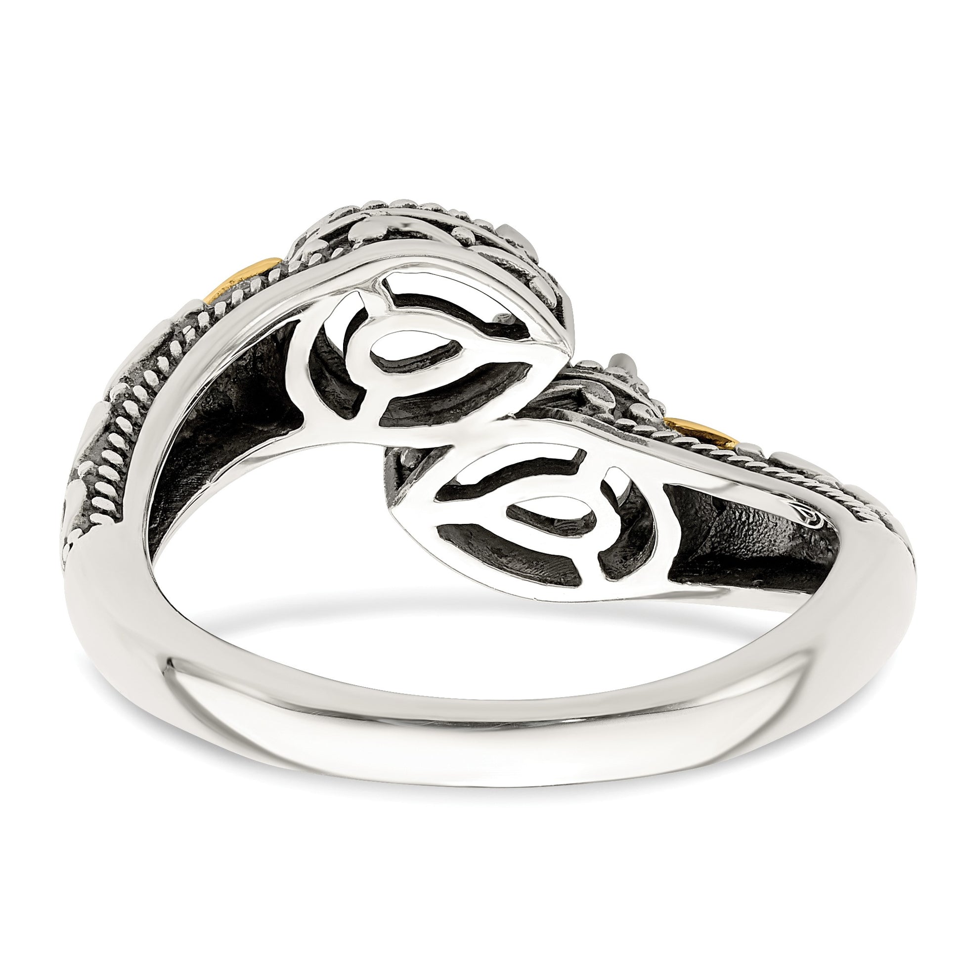 Sterling Silver Antiqued w/14k 2-stone w/Diamond Mother's Ring Semi-Mount