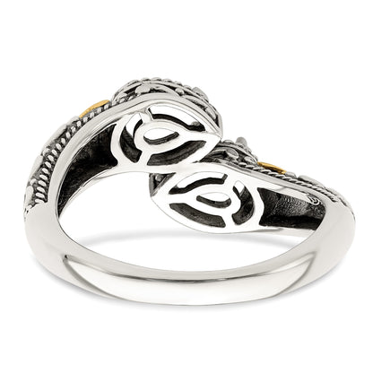 Sterling Silver Antiqued w/14k 2-stone w/Diamond Mother's Ring Semi-Mount