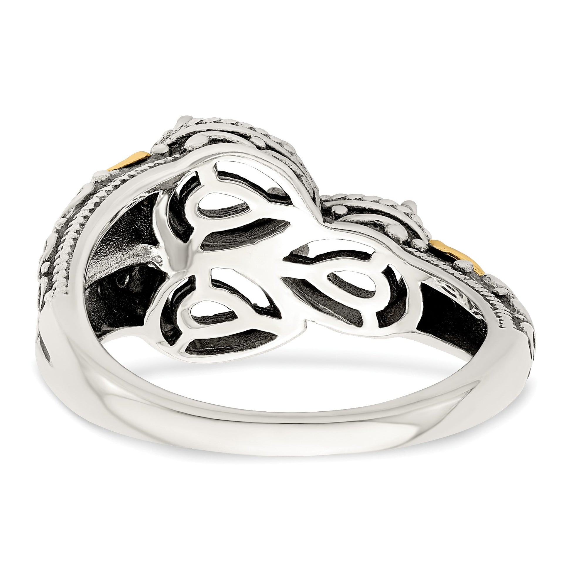Sterling Silver Antiqued w/14k 3-stone w/Diamond Mother's Ring Semi-Mount
