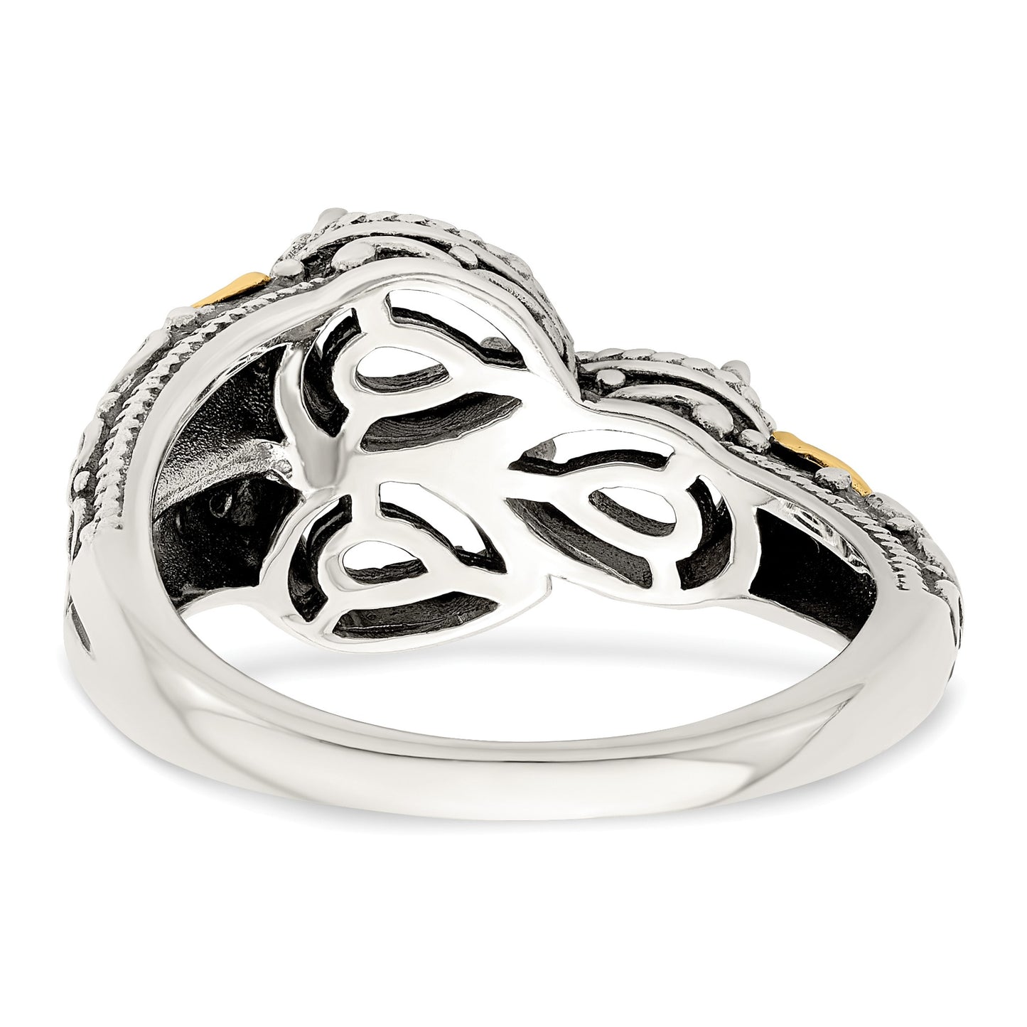 Sterling Silver Antiqued w/14k 3-stone w/Diamond Mother's Ring Semi-Mount