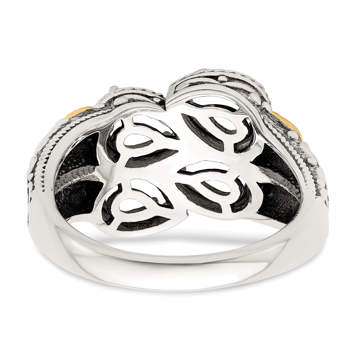 Sterling Silver Antiqued w/14k 4-stone w/Diamond Mother's Ring Semi-Mount