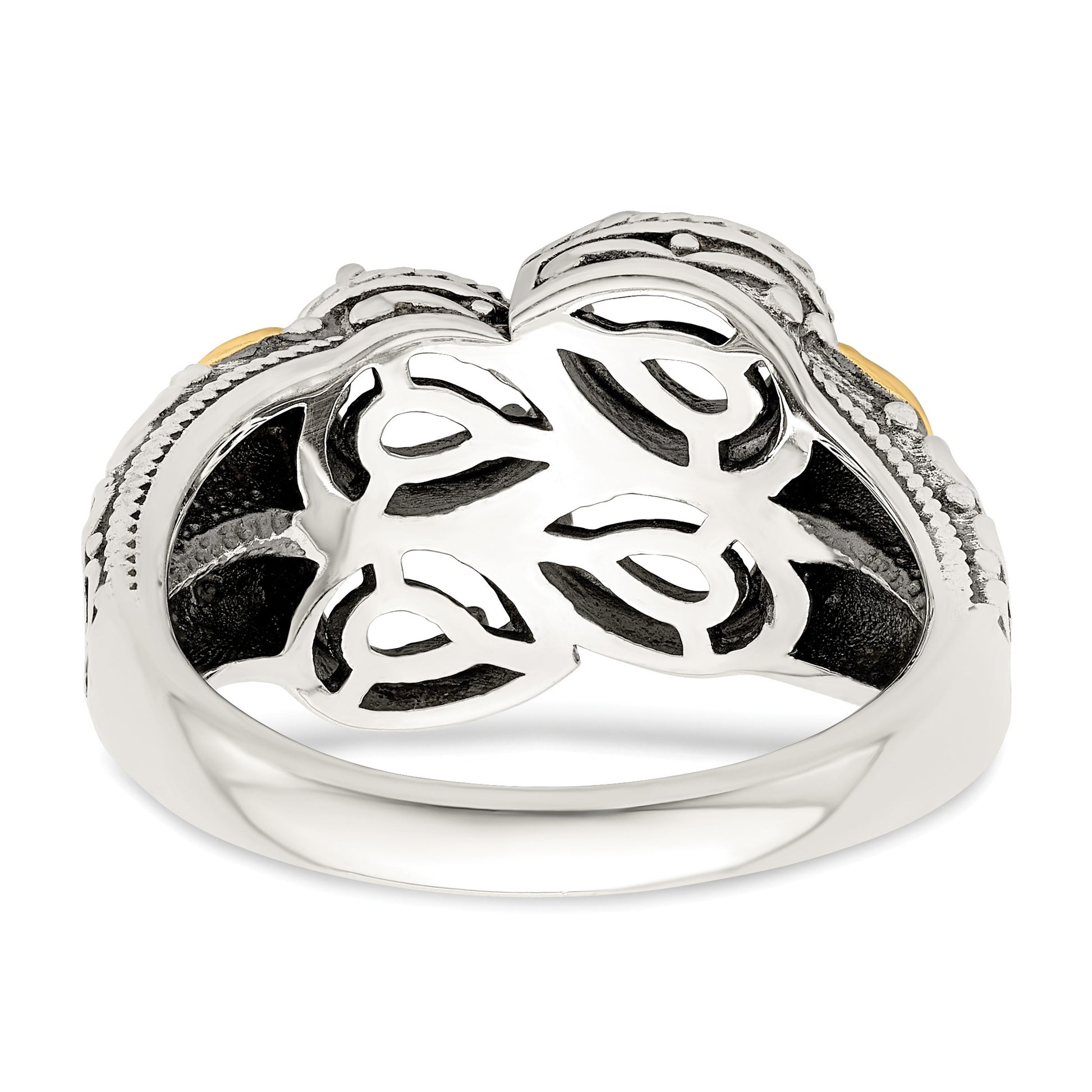 Sterling Silver Antiqued w/14k 4-stone w/Diamond Mother's Ring Semi-Mount