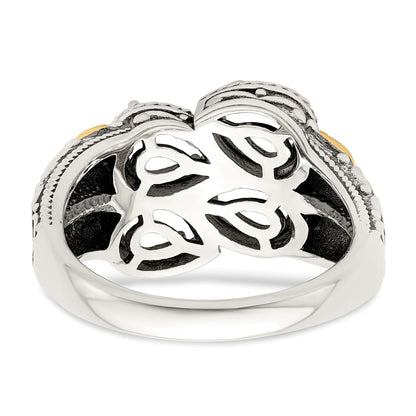 Sterling Silver Antiqued w/14k 4-stone w/Diamond Mother's Ring Semi-Mount