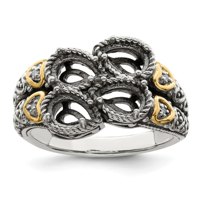 Sterling Silver Antiqued w/14k 4-stone w/Diamond Mother's Ring Semi-Mount