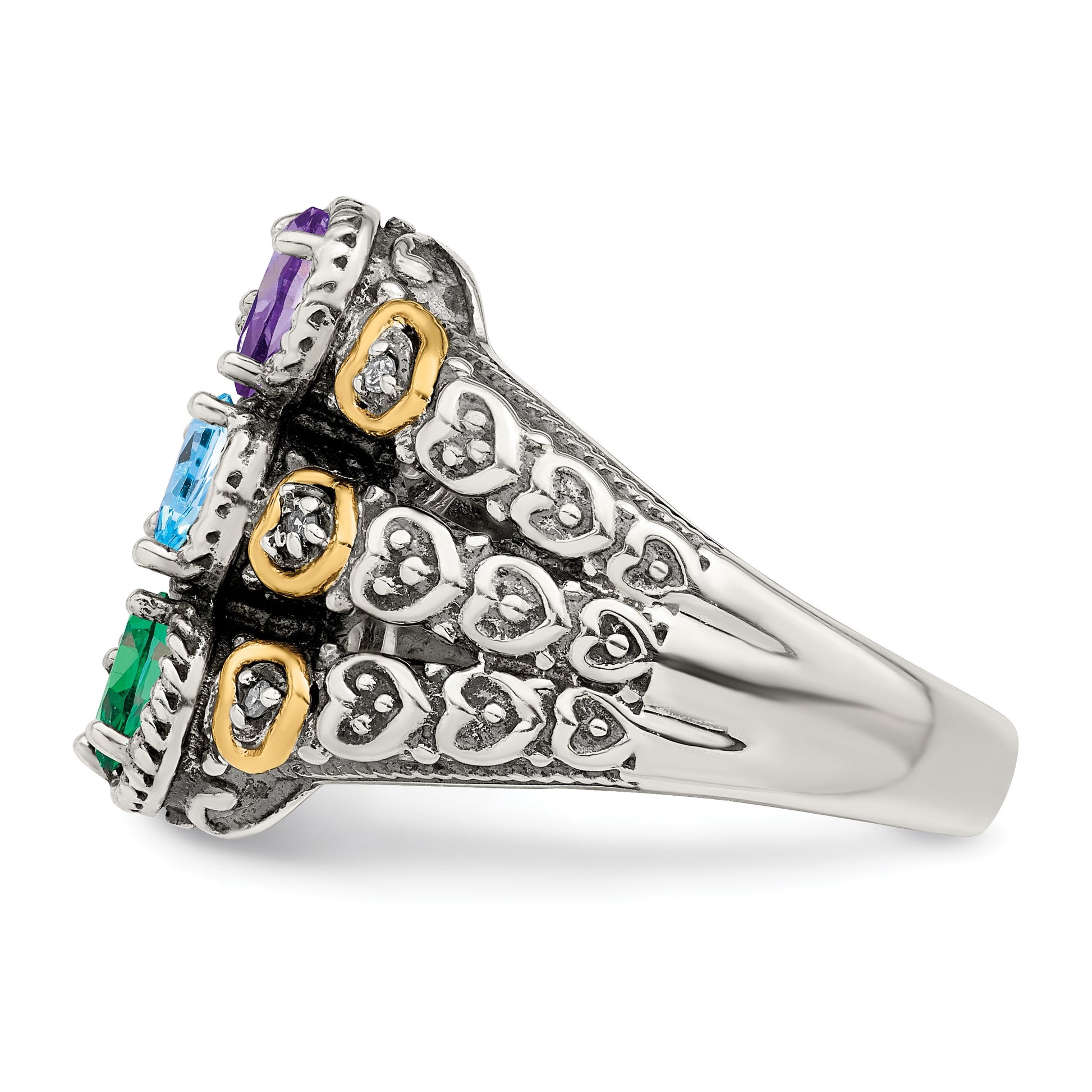 Sterling Silver Antiqued w/14k 5-stone w/Diamond Mother's Ring Semi-Mount