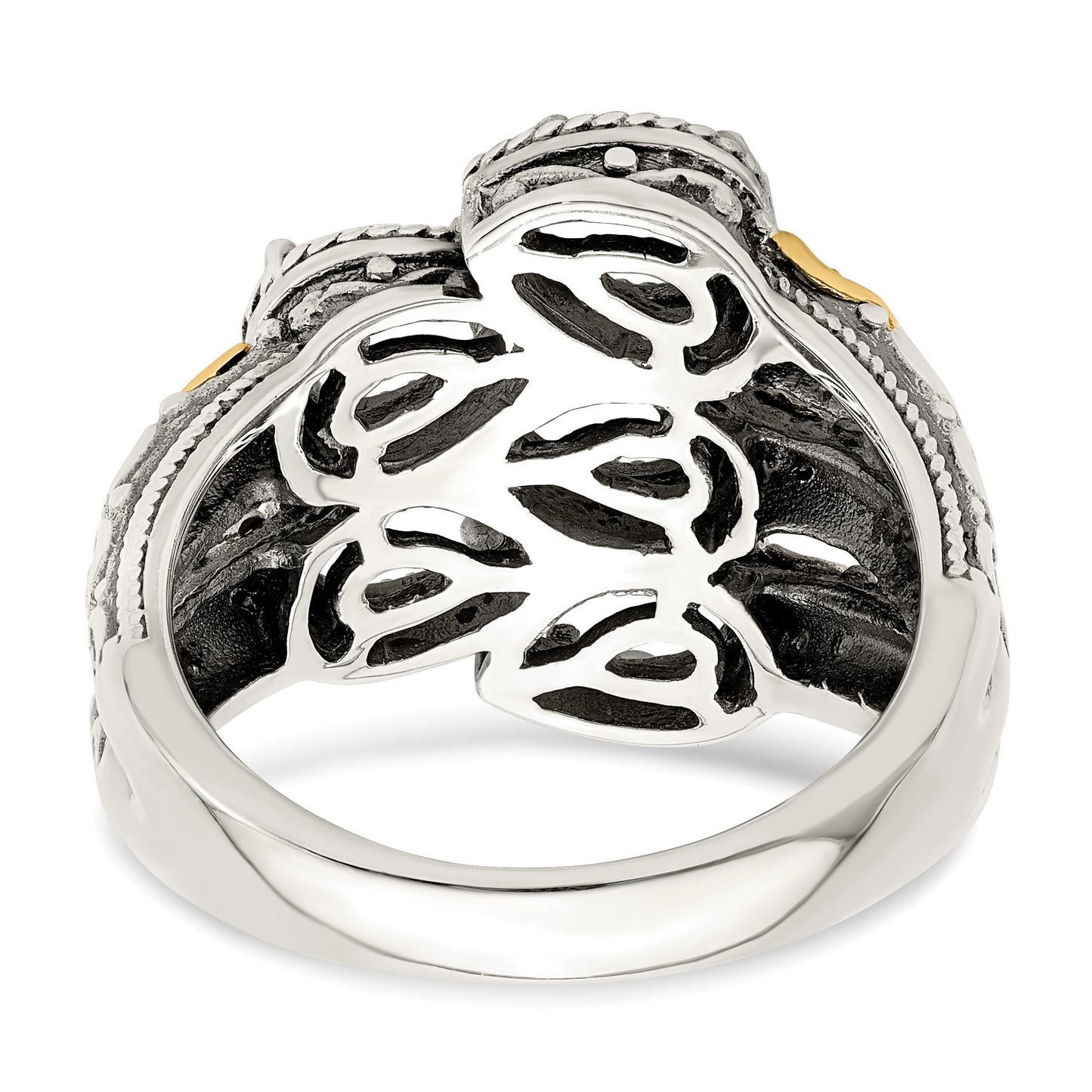 Sterling Silver Antiqued w/14k 5-stone w/Diamond Mother's Ring Semi-Mount