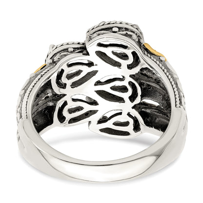 Sterling Silver Antiqued w/14k 5-stone w/Diamond Mother's Ring Semi-Mount
