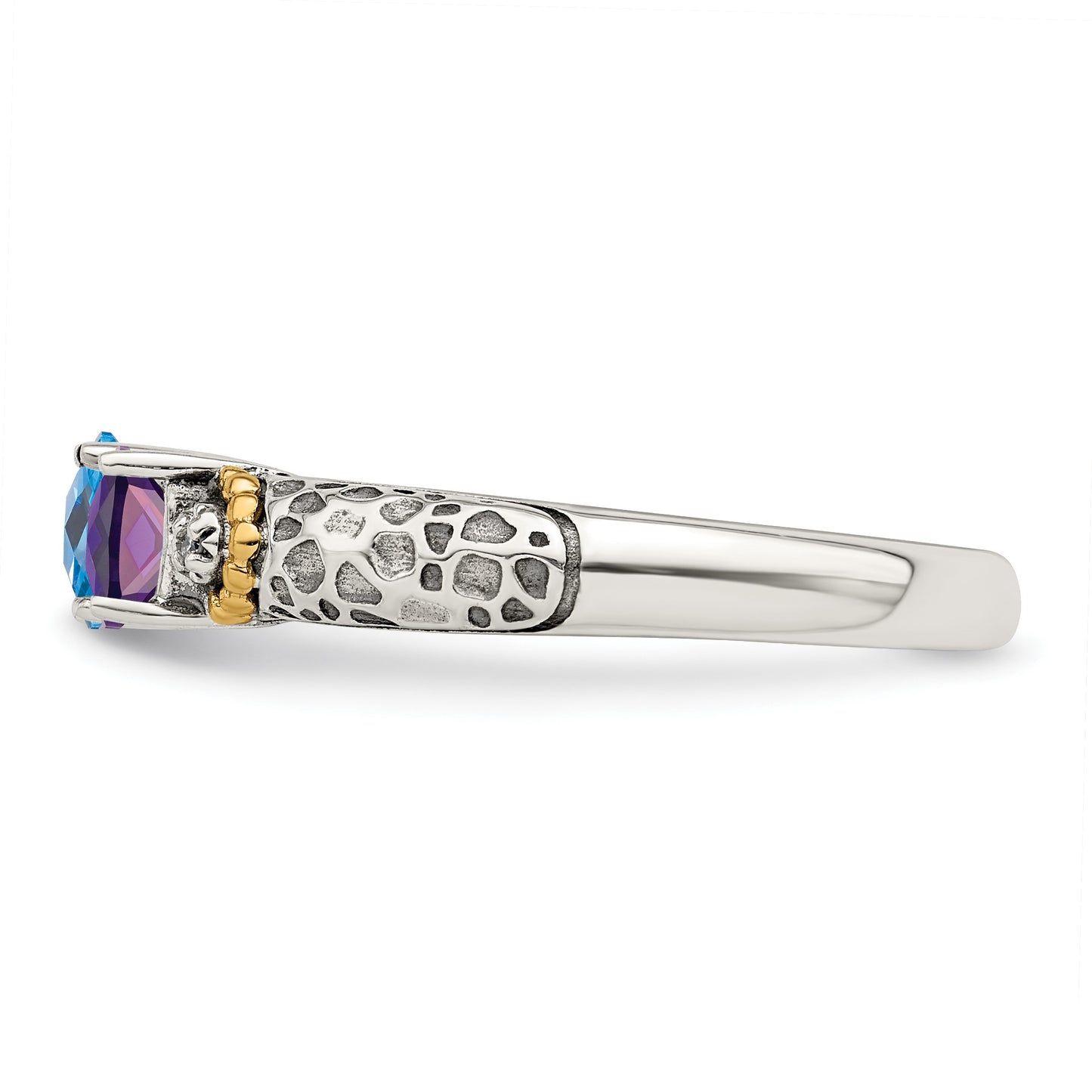 Sterling Silver Antiqued w/14k 2-stone w/Diamond Mother's Ring Semi-Mount