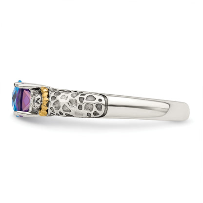 Sterling Silver Antiqued w/14k 2-stone w/Diamond Mother's Ring Semi-Mount