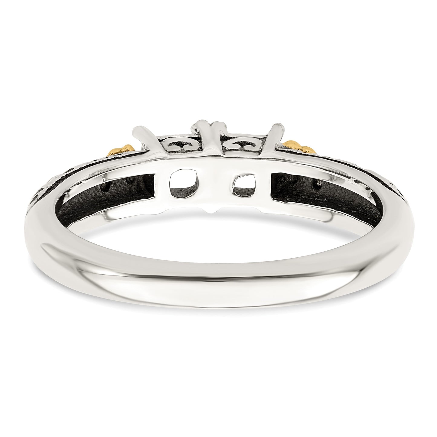 Sterling Silver Antiqued w/14k 2-stone w/Diamond Mother's Ring Semi-Mount