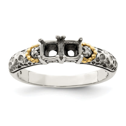 Sterling Silver Antiqued w/14k 2-stone w/Diamond Mother's Ring Semi-Mount