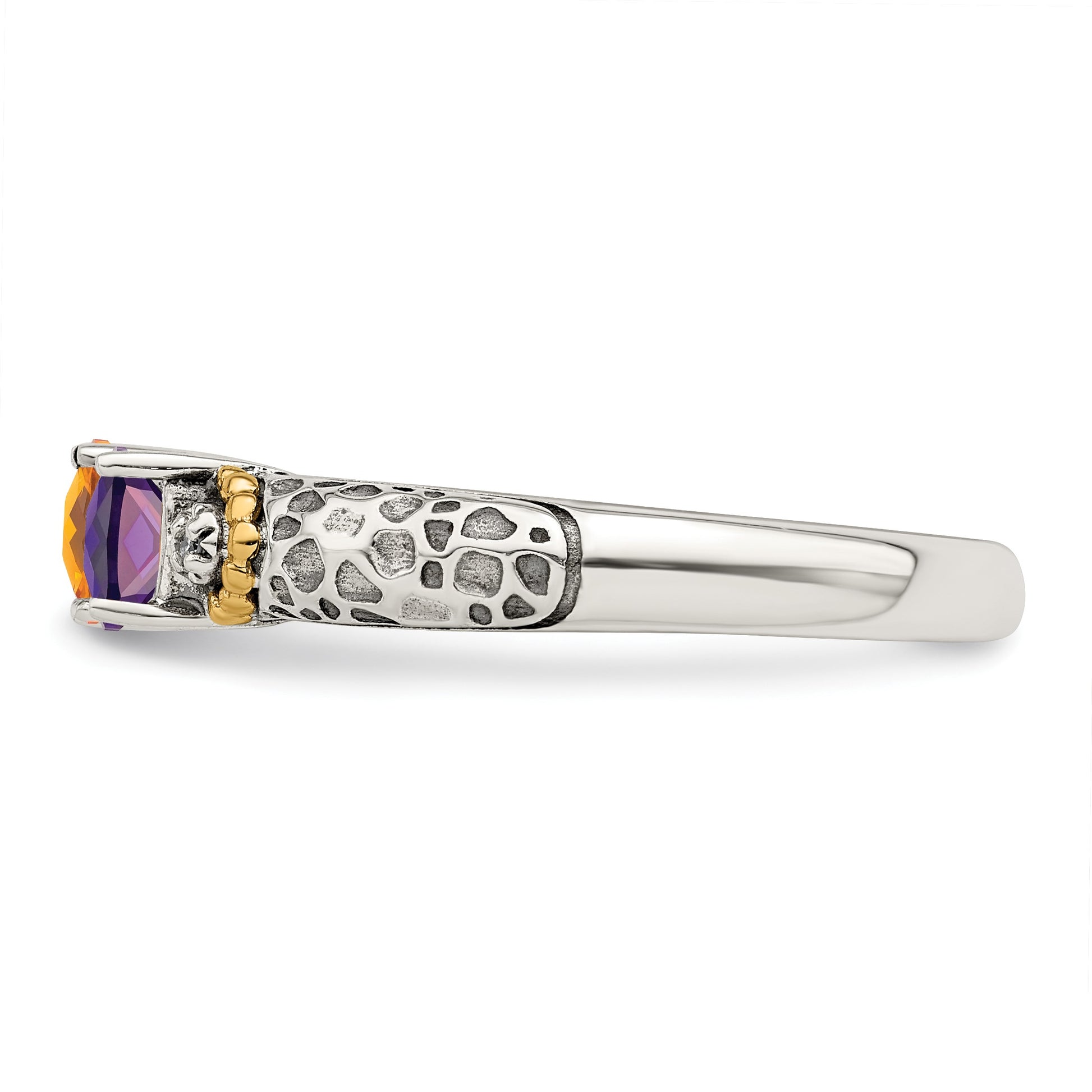 Sterling Silver Antiqued w/14k 3-stone w/Diamond Mother's Ring Semi-Mount
