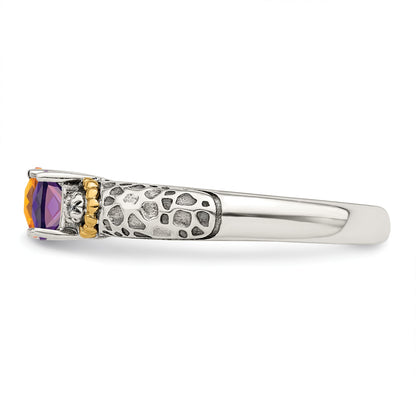 Sterling Silver Antiqued w/14k 3-stone w/Diamond Mother's Ring Semi-Mount