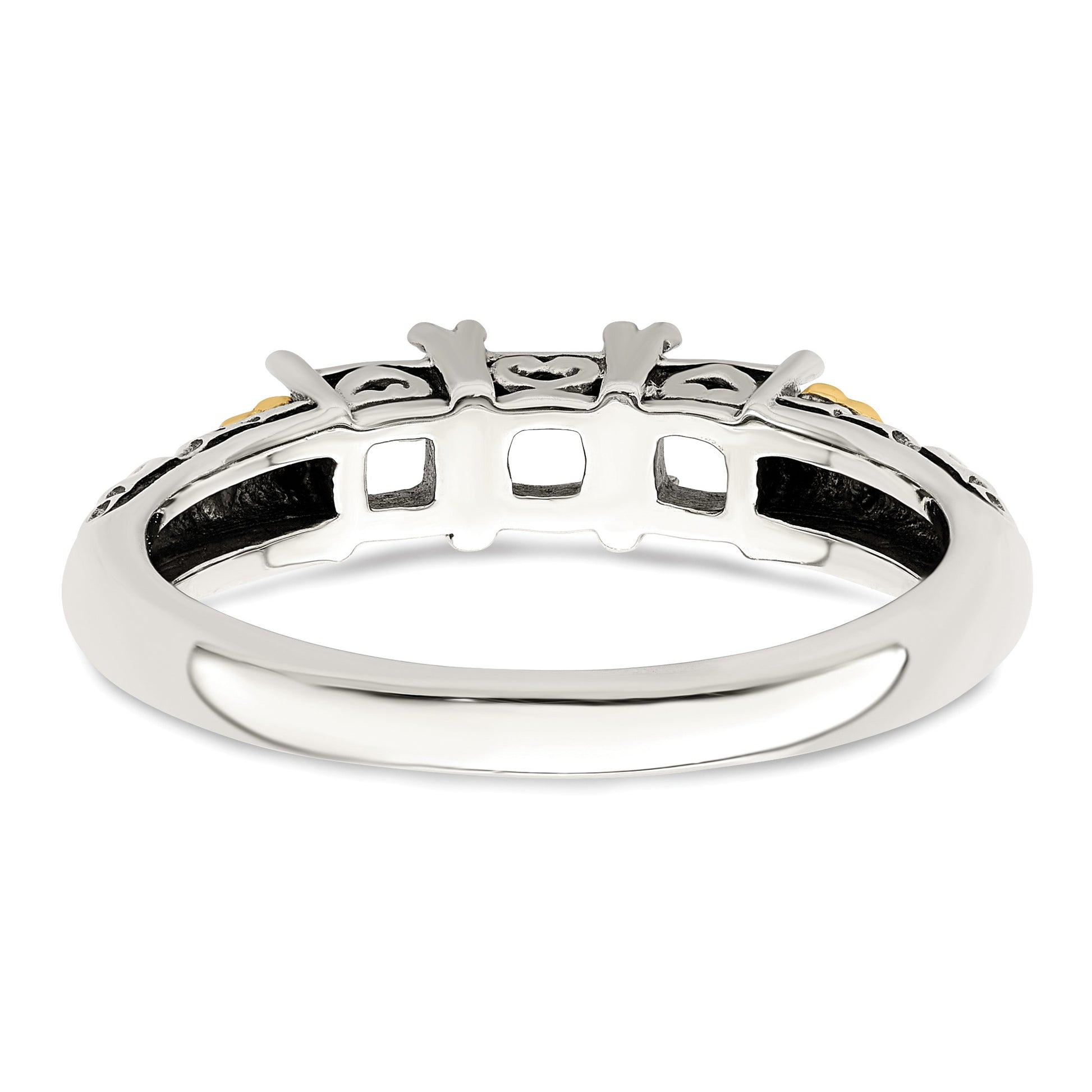 Sterling Silver Antiqued w/14k 3-stone w/Diamond Mother's Ring Semi-Mount