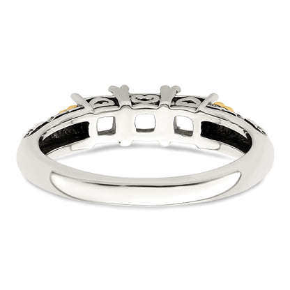 Sterling Silver Antiqued w/14k 3-stone w/Diamond Mother's Ring Semi-Mount