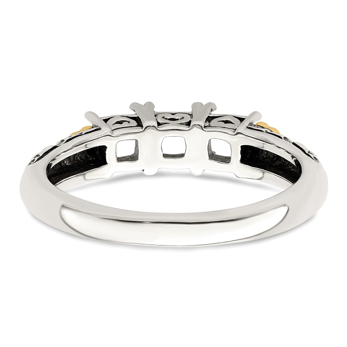 Sterling Silver Antiqued w/14k 3-stone w/Diamond Mother's Ring Semi-Mount