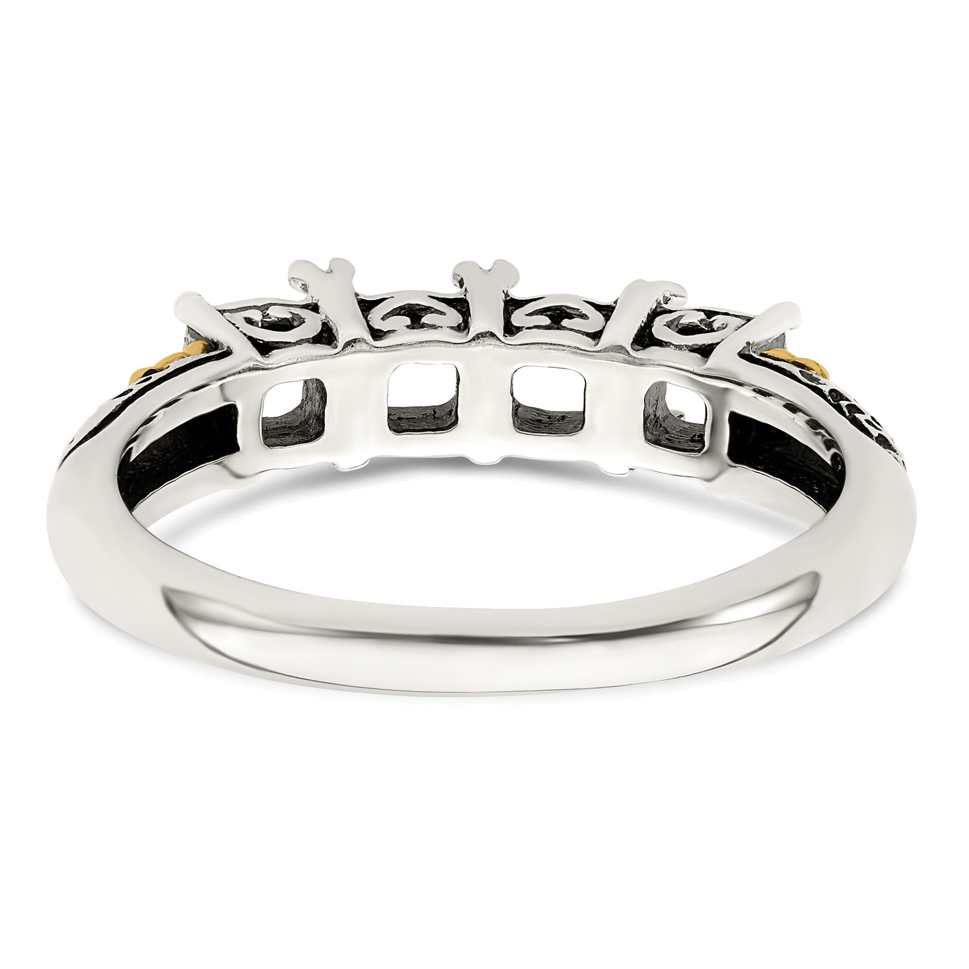 Sterling Silver Antiqued w/14k 4-stone w/Diamond Mother's Ring Semi-Mount