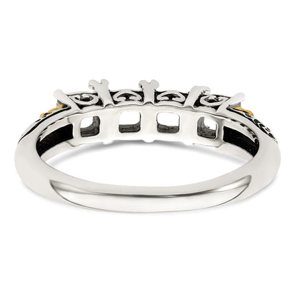 Sterling Silver Antiqued w/14k 4-stone w/Diamond Mother's Ring Semi-Mount