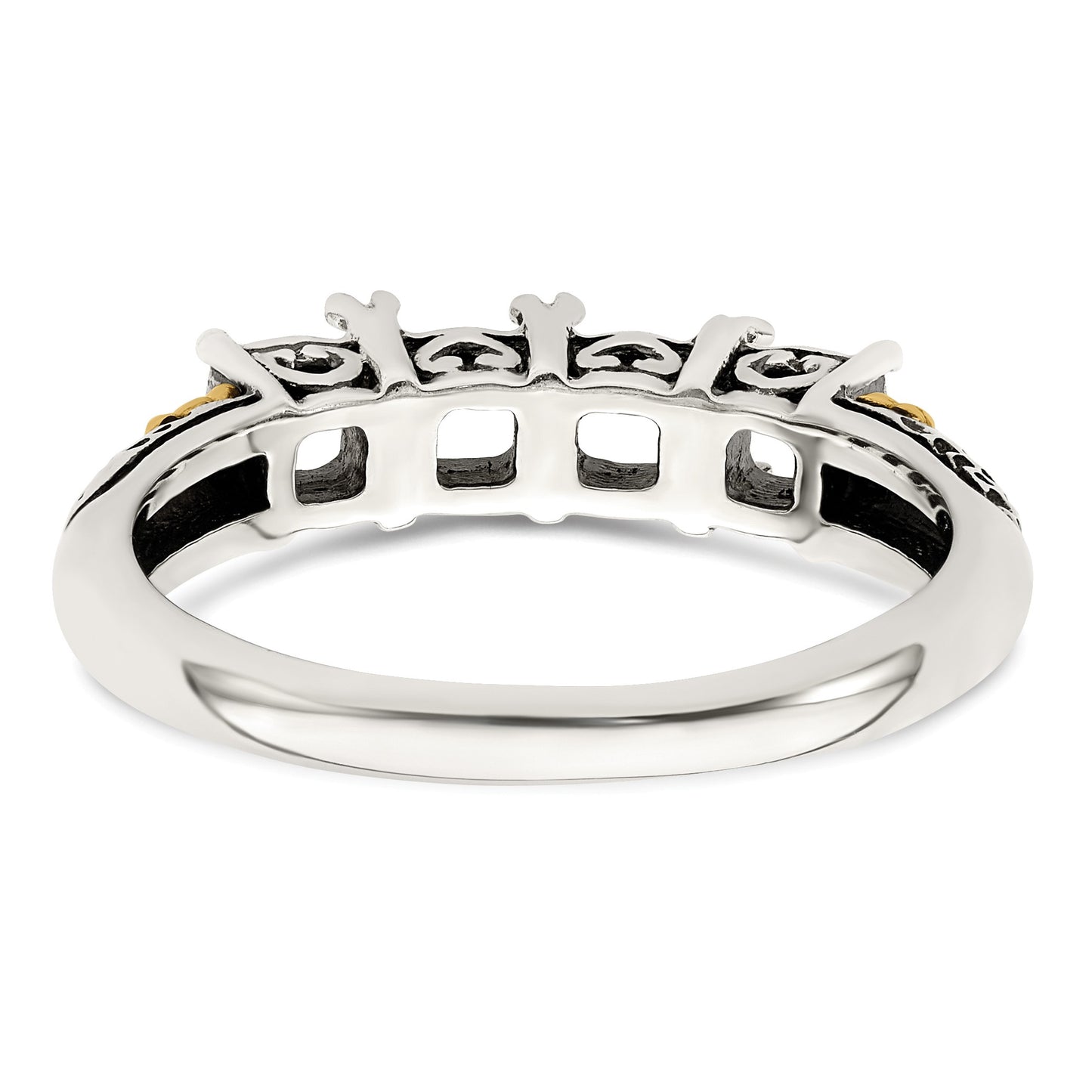 Sterling Silver Antiqued w/14k 4-stone w/Diamond Mother's Ring Semi-Mount