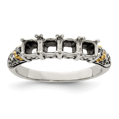 Sterling Silver Antiqued w/14k 4-stone w/Diamond Mother's Ring Semi-Mount