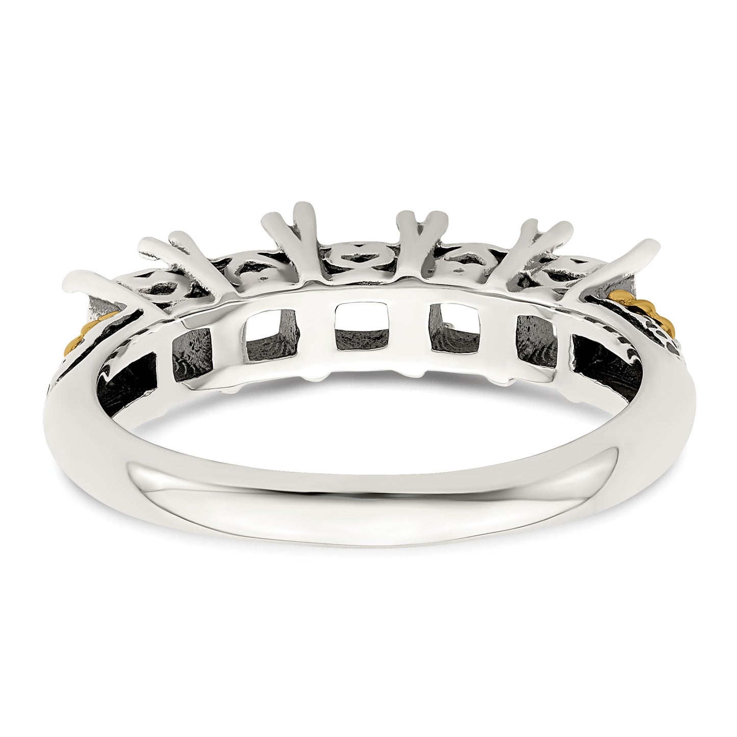 Sterling Silver Antiqued w/14k 5-stone w/Diamond Mother's Ring Semi-Mount