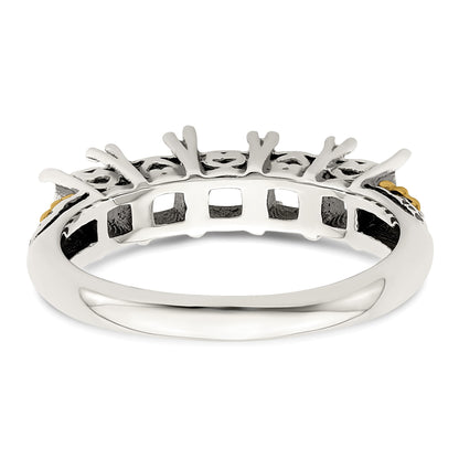 Sterling Silver Antiqued w/14k 5-stone w/Diamond Mother's Ring Semi-Mount