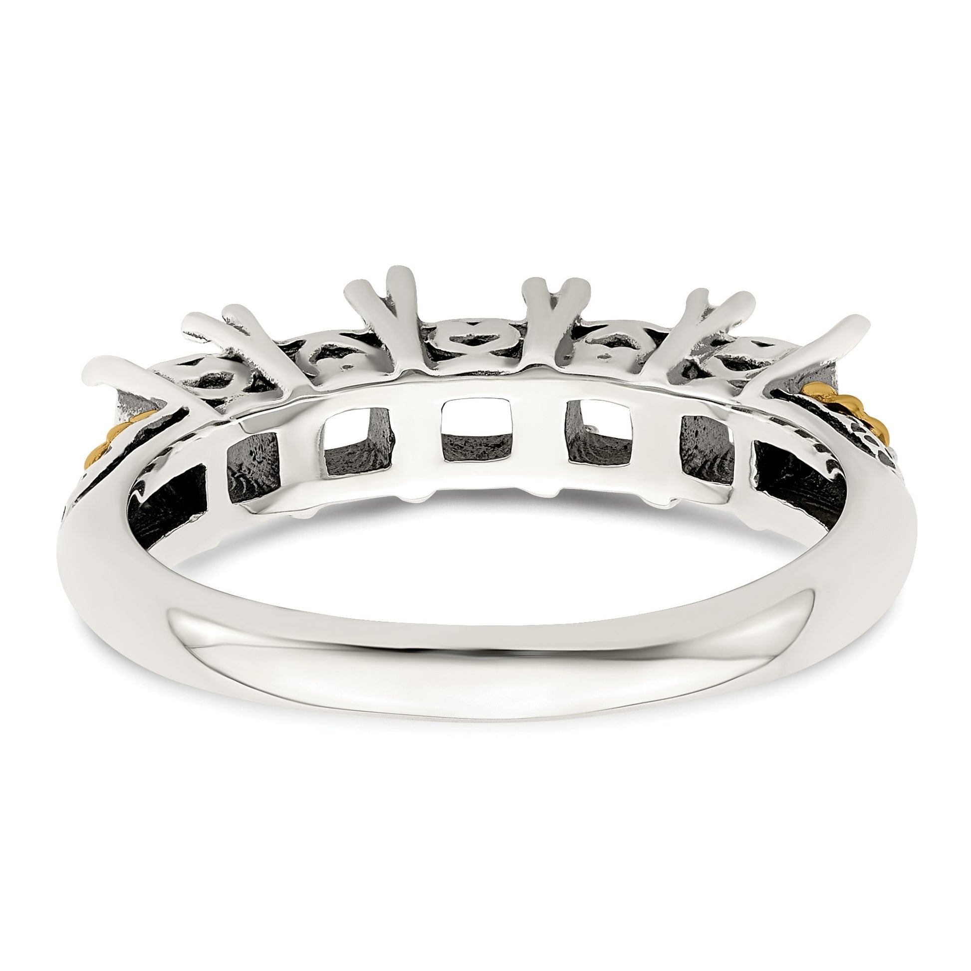 Sterling Silver Antiqued w/14k 5-stone w/Diamond Mother's Ring Semi-Mount