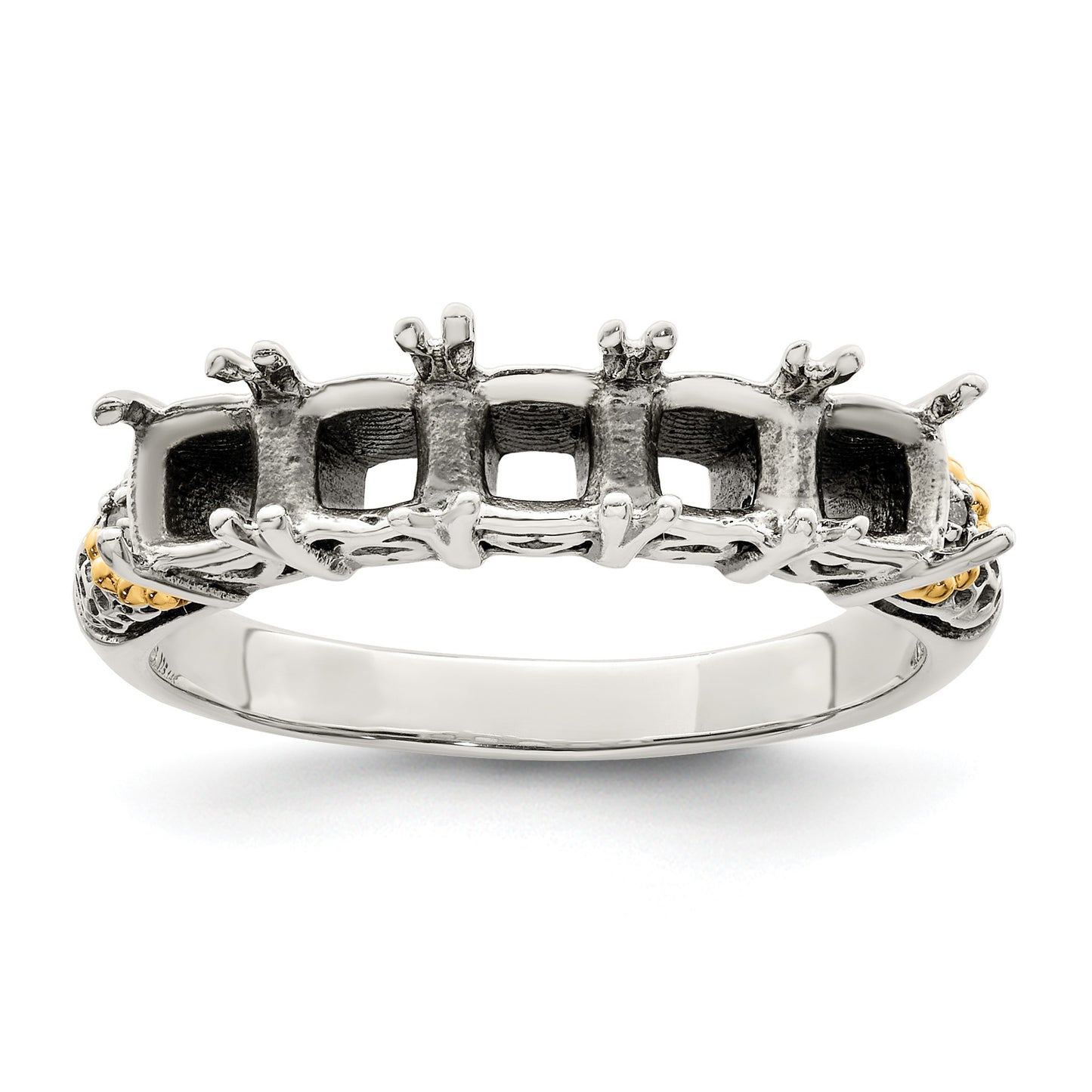 Sterling Silver Antiqued w/14k 5-stone w/Diamond Mother's Ring Semi-Mount