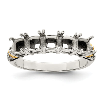 Sterling Silver Antiqued w/14k 5-stone w/Diamond Mother's Ring Semi-Mount