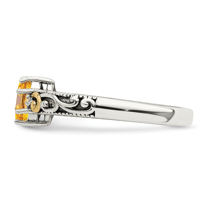 Sterling Silver Antiqued w/14k 2-stone w/Diamond Mother's Ring Semi-Mount