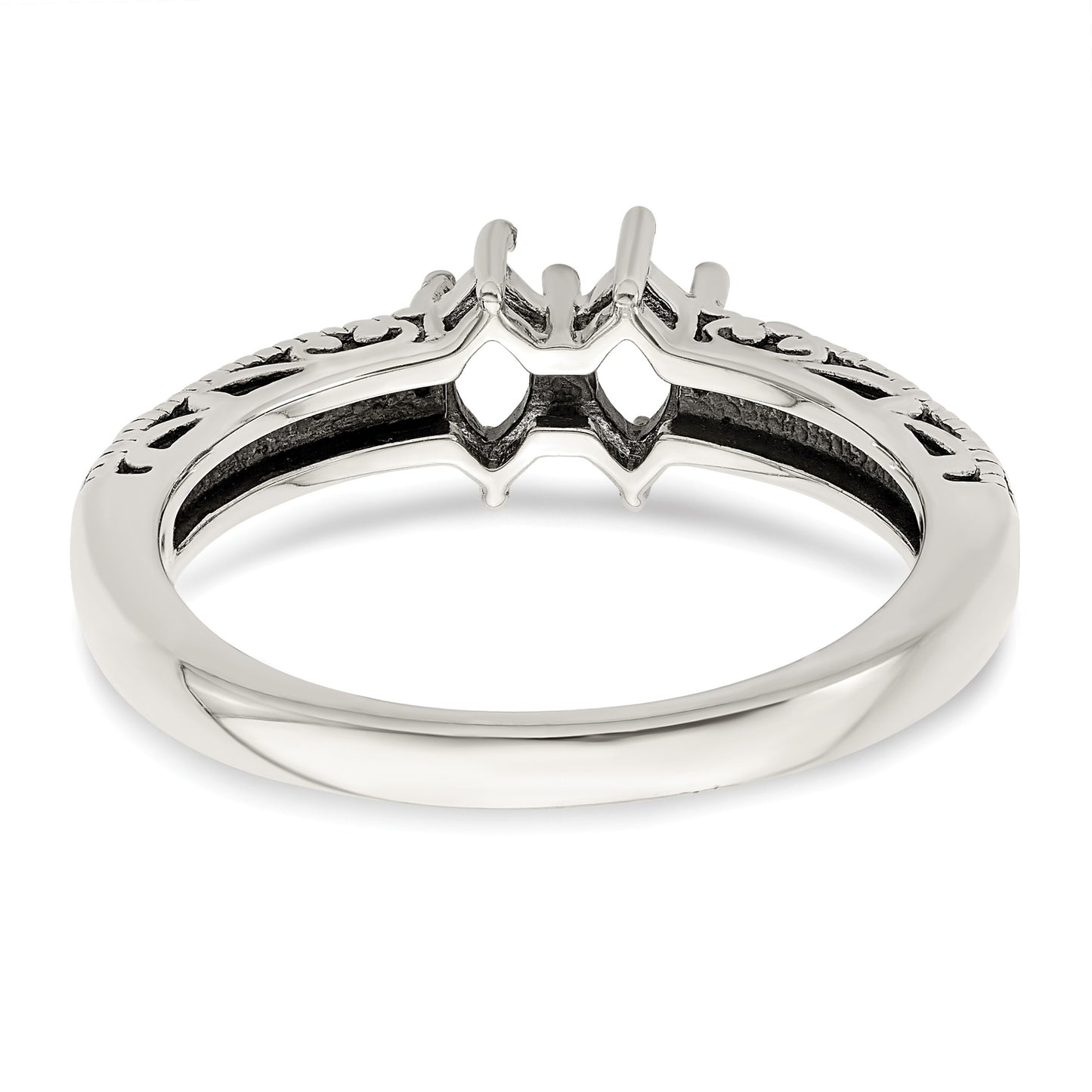 Sterling Silver Antiqued w/14k 2-stone w/Diamond Mother's Ring Semi-Mount