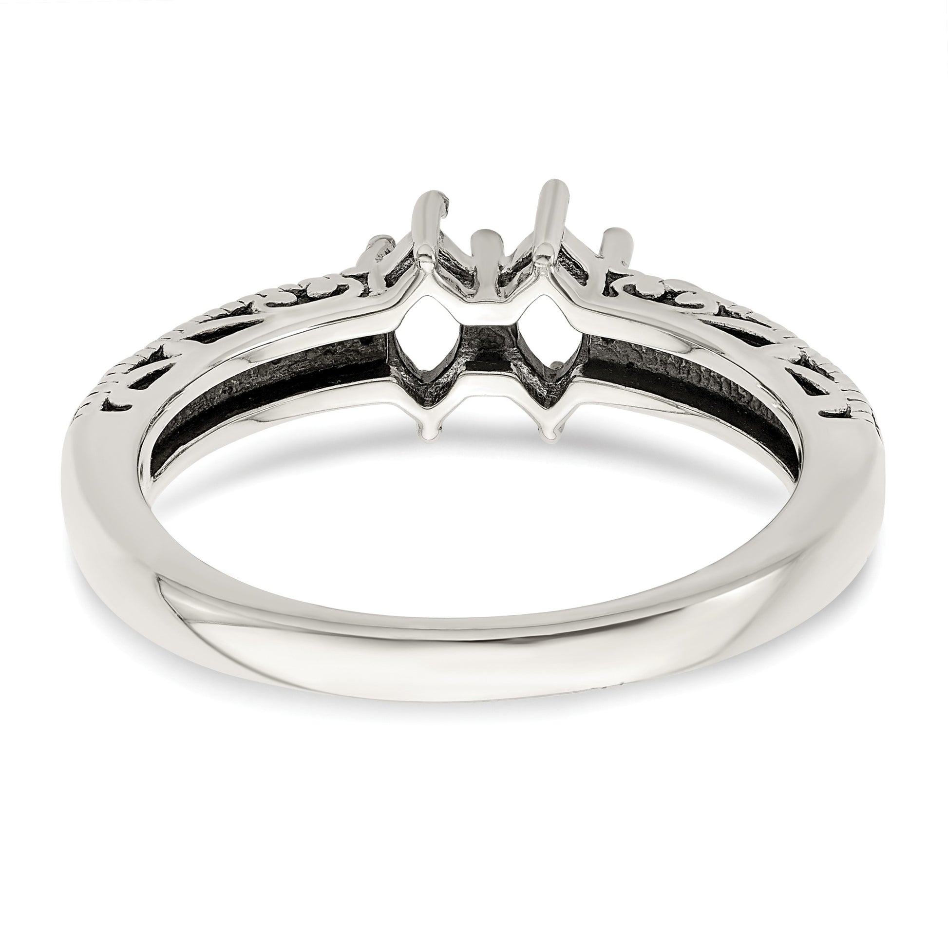 Sterling Silver Antiqued w/14k 2-stone w/Diamond Mother's Ring Semi-Mount