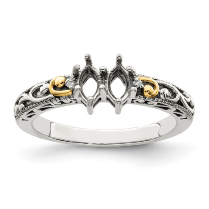 Sterling Silver Antiqued w/14k 2-stone w/Diamond Mother's Ring Semi-Mount