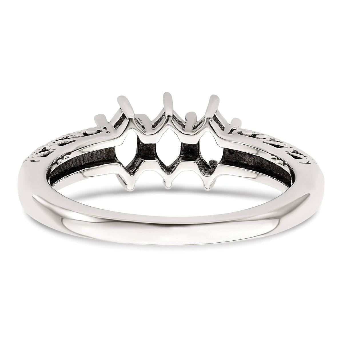 Sterling Silver Antiqued w/14k 3-stone w/Diamond Mother's Ring Semi-Mount