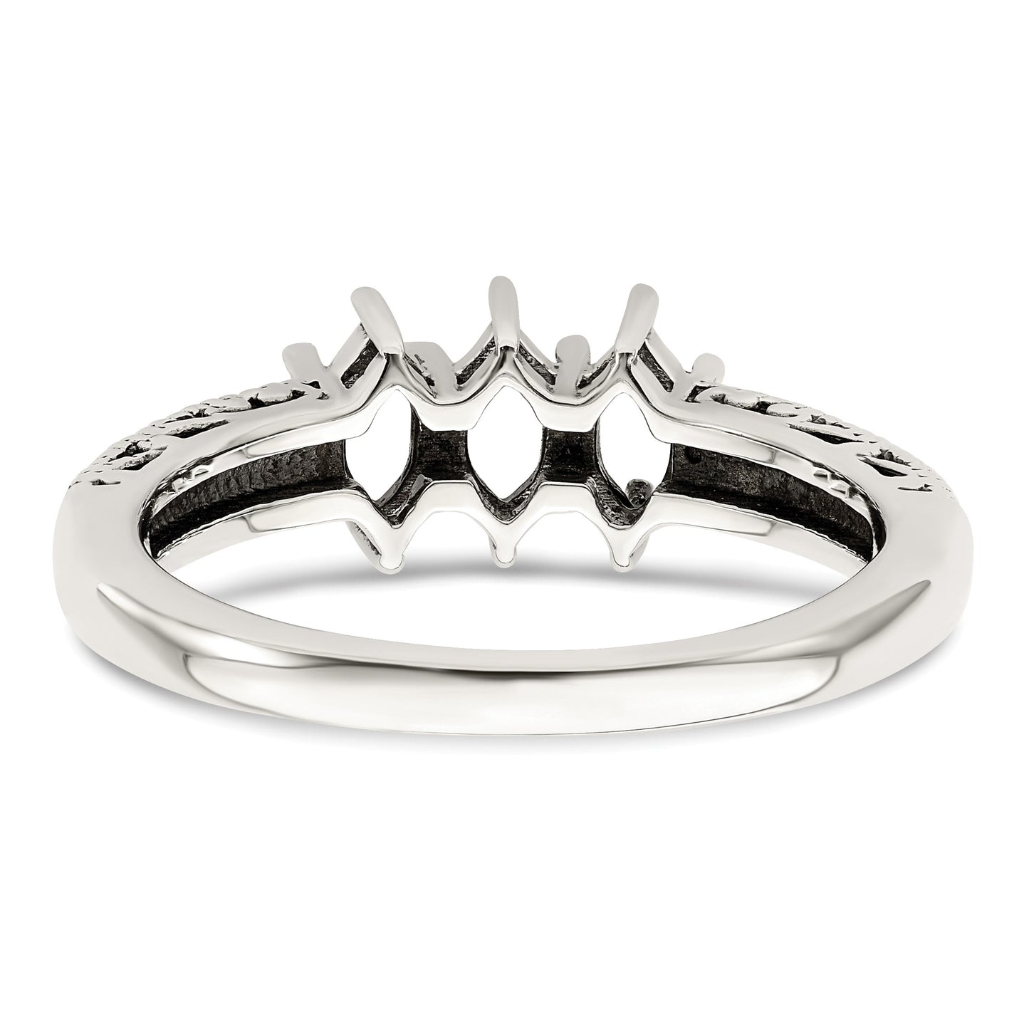 Sterling Silver Antiqued w/14k 3-stone w/Diamond Mother's Ring Semi-Mount