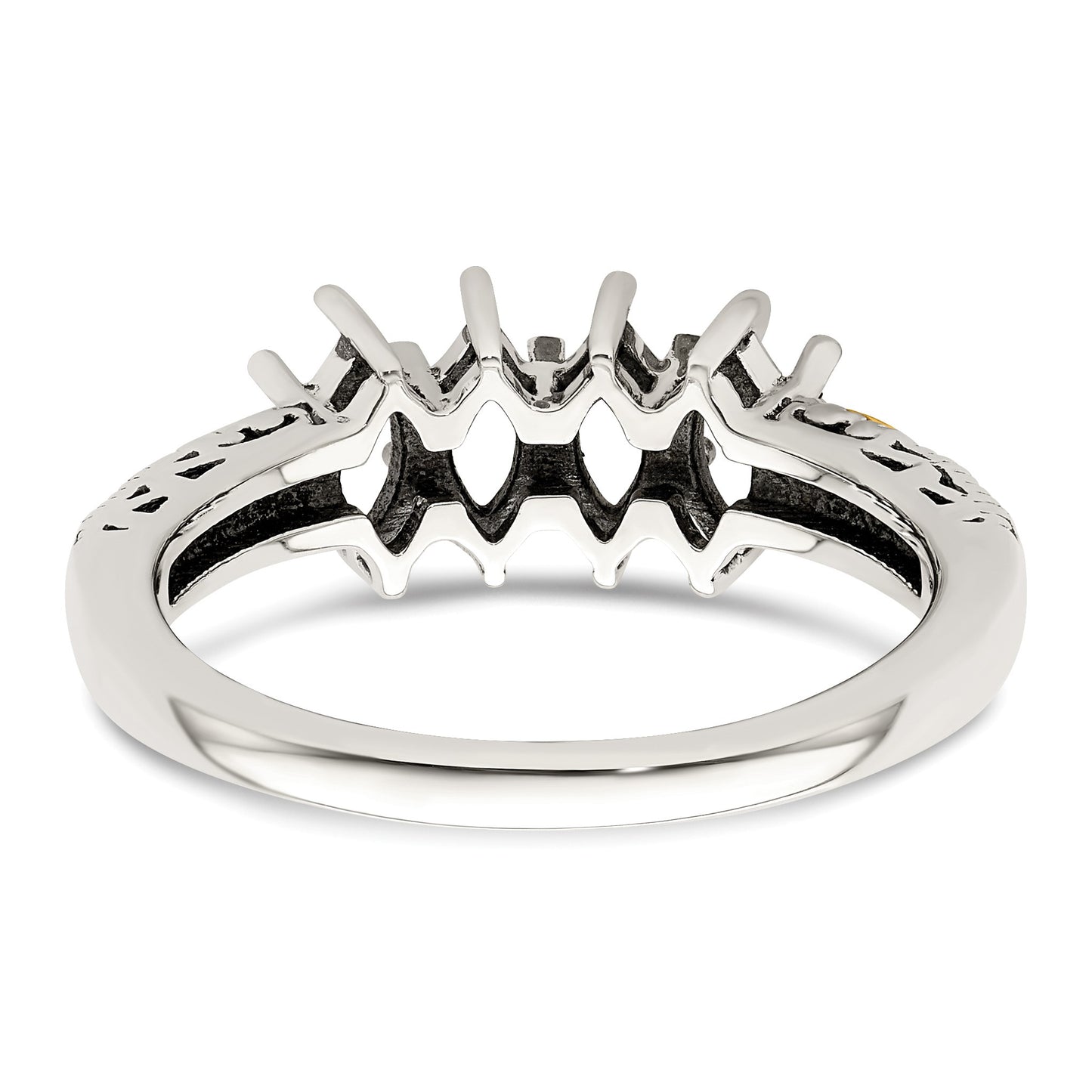 Sterling Silver Antiqued w/14k 4-stone w/Diamond Mother's Ring Semi-Mount