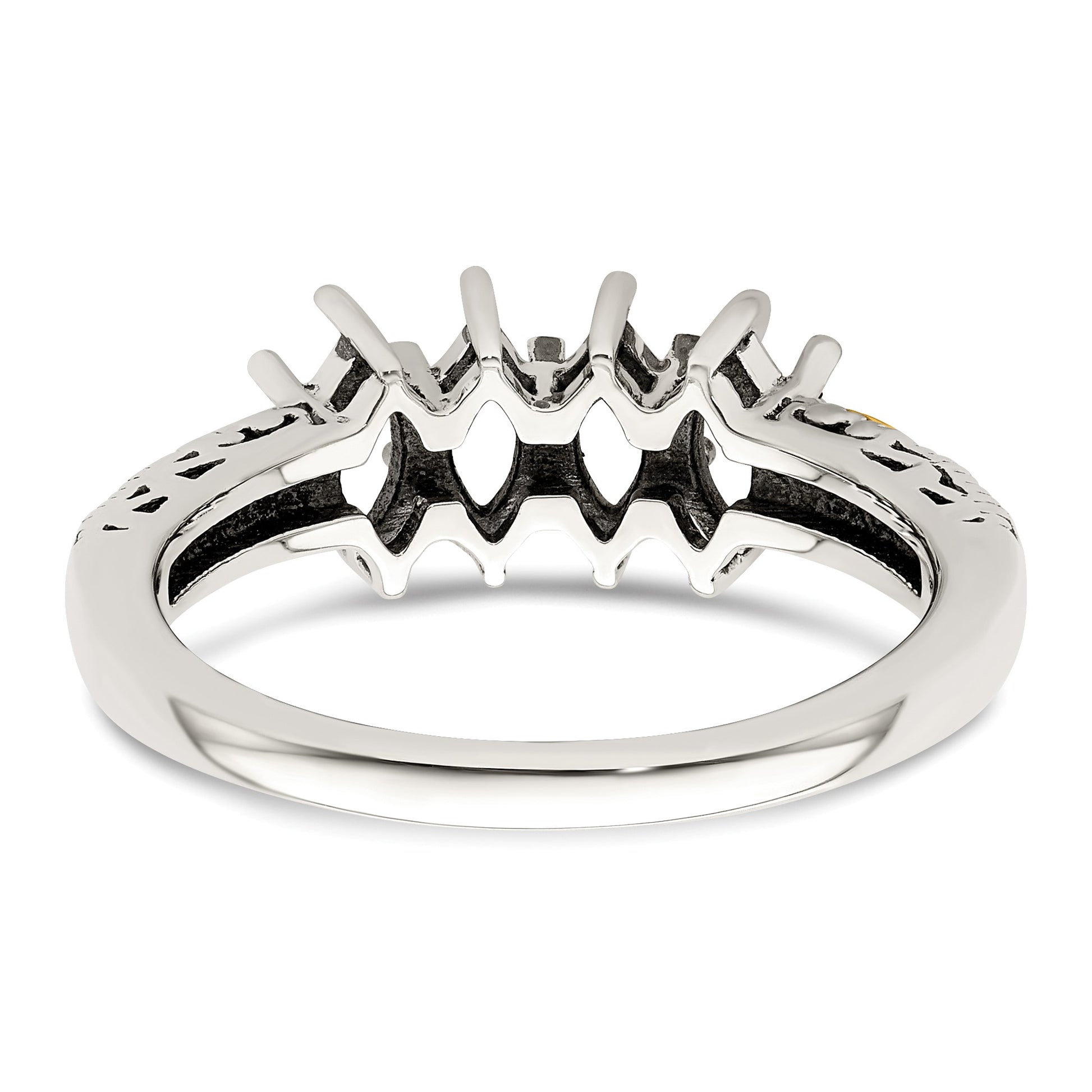 Sterling Silver Antiqued w/14k 4-stone w/Diamond Mother's Ring Semi-Mount