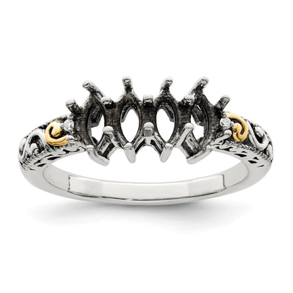 Sterling Silver Antiqued w/14k 4-stone w/Diamond Mother's Ring Semi-Mount