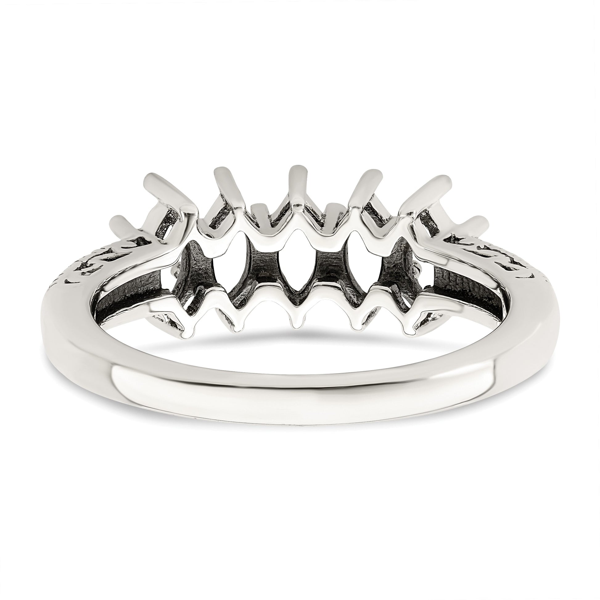 Sterling Silver Antiqued w/14k 5-stone w/Diamond Mother's Ring Semi-Mount