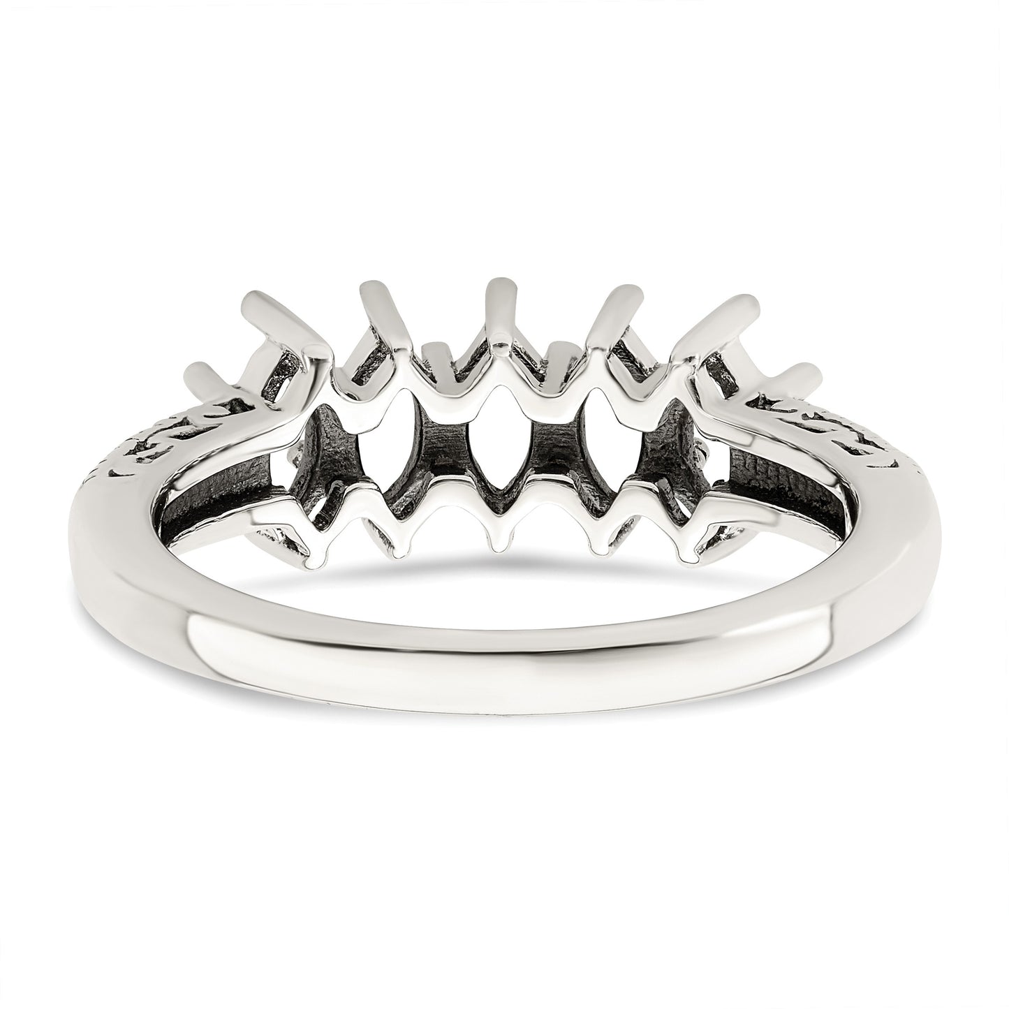 Sterling Silver Antiqued w/14k 5-stone w/Diamond Mother's Ring Semi-Mount