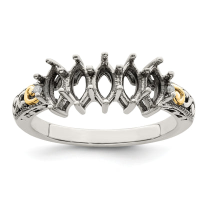 Sterling Silver Antiqued w/14k 5-stone w/Diamond Mother's Ring Semi-Mount