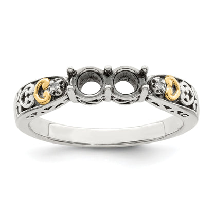 Sterling Silver Antiqued w/14k 2-stone w/Diamond Mother's Ring Semi-Mount