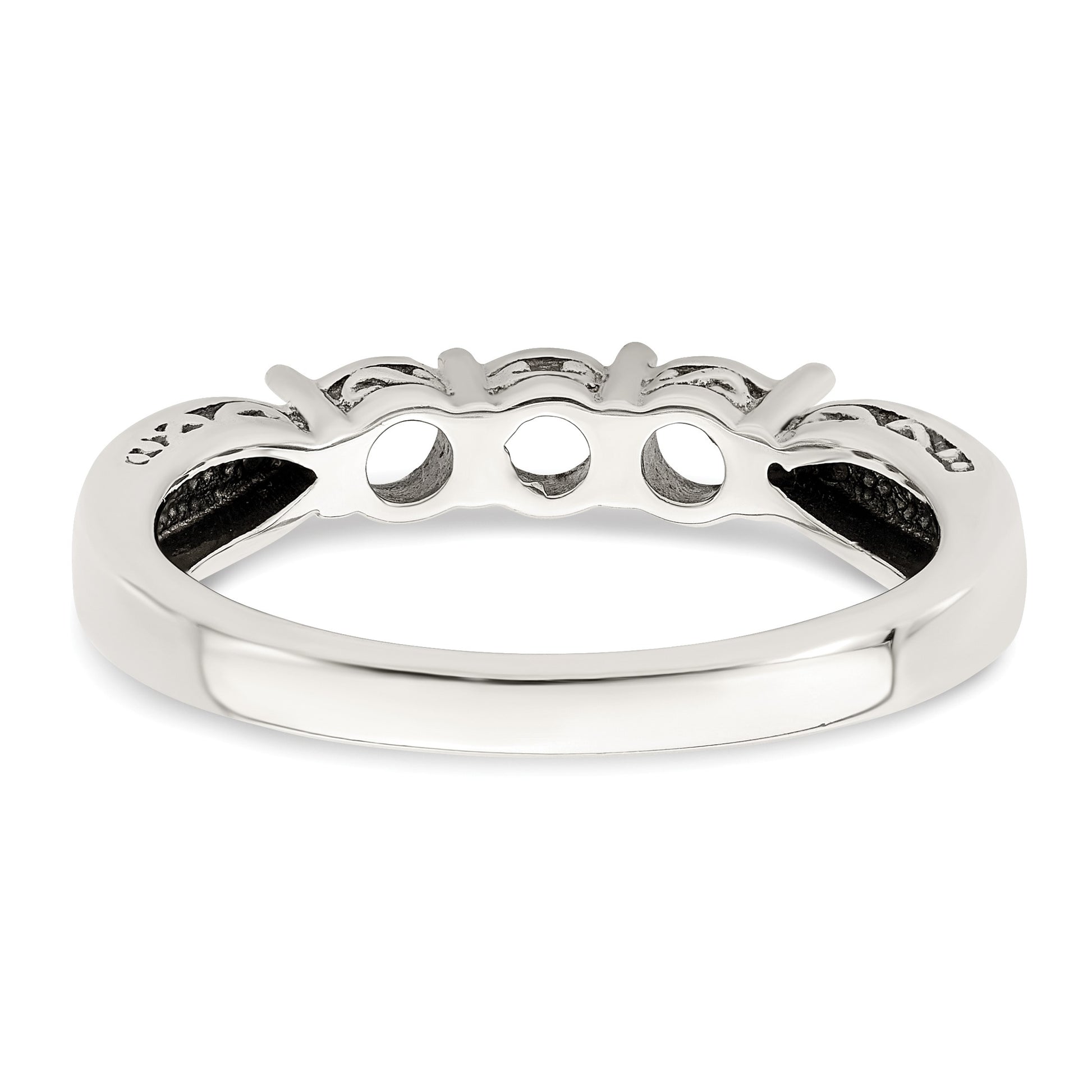 Sterling Silver Antiqued w/14k 3-stone w/Diamond Mother's Ring Semi-Mount
