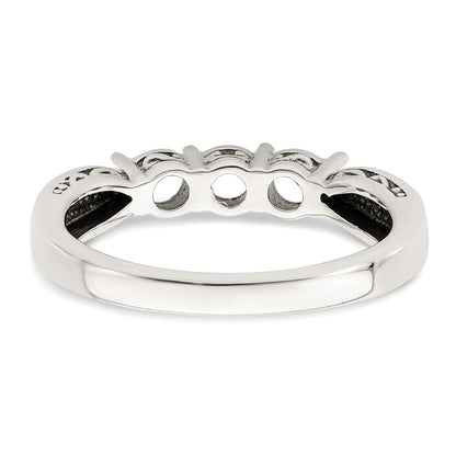 Sterling Silver Antiqued w/14k 3-stone w/Diamond Mother's Ring Semi-Mount