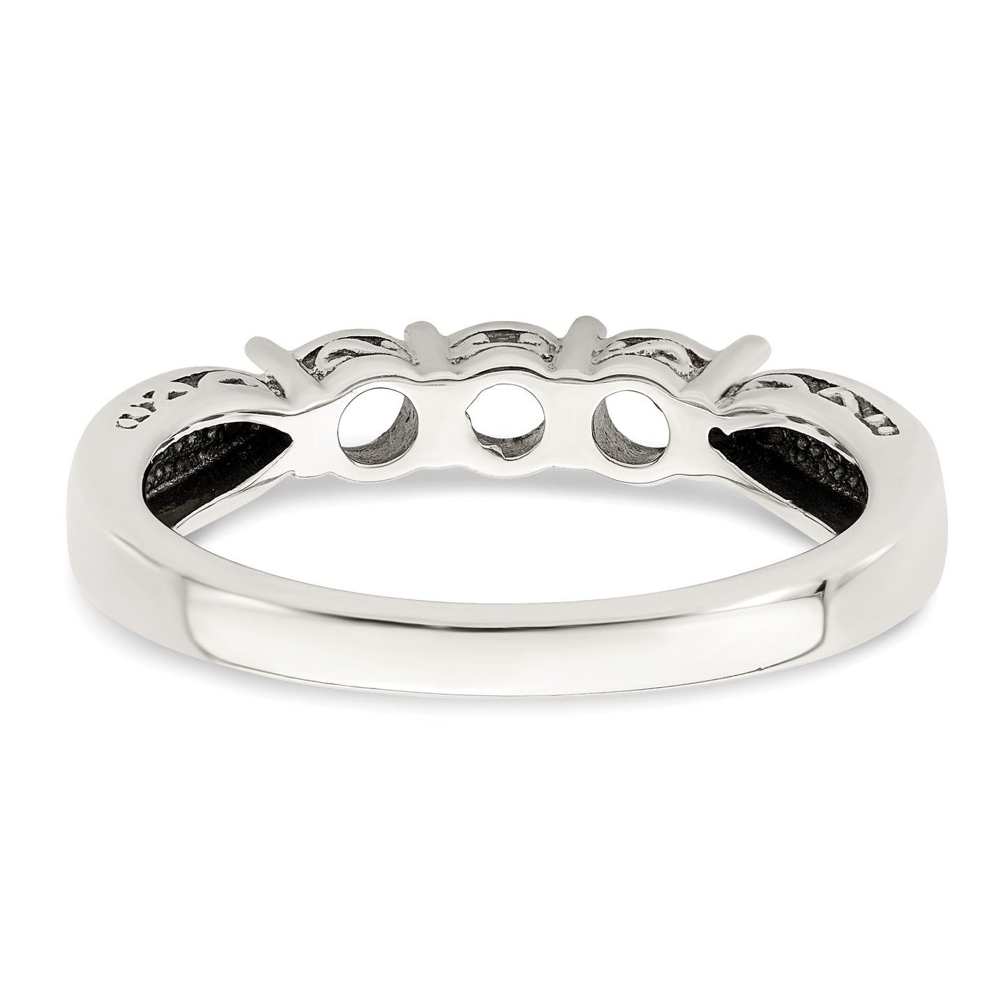 Sterling Silver Antiqued w/14k 3-stone w/Diamond Mother's Ring Semi-Mount