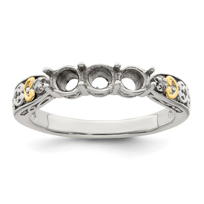 Sterling Silver Antiqued w/14k 3-stone w/Diamond Mother's Ring Semi-Mount