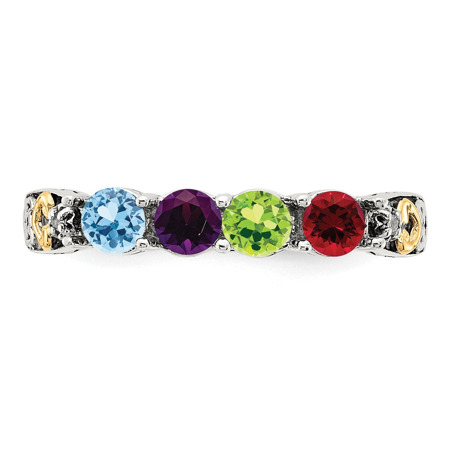 Sterling Silver Antiqued w/14k 4-stone w/Diamond Mother's Ring Semi-Mount